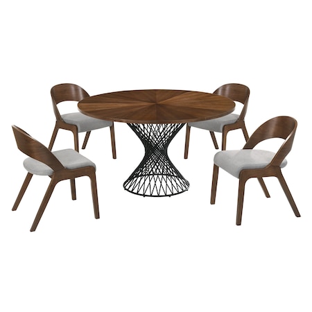 Armen Living Cirque and Polly 5 Piece Walnut Round Dining Set SETCQDIWA5C